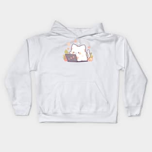 Kawaii anime cat using laptop Kids Hoodie